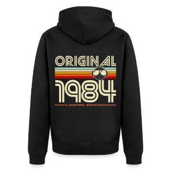 Originale limitierte Ausgabe von 1984 - Unisex Premium Bio Zip Hoodie - Schwarz - Hinten - Nico (187cm)