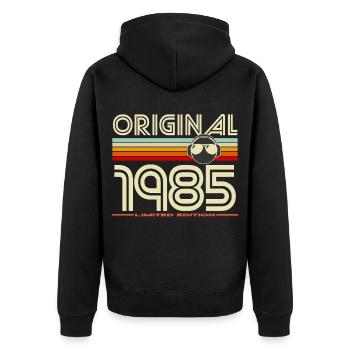 Originale Retro Limited Edition von 1985 - Unisex Premium Bio Zip Hoodie - Schwarz - Hinten - Nico (187cm)