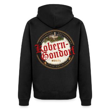Kobern Gondorf Vintage Mosel Rheinland-Pfalz - Unisex Premium Bio Zip Hoodie - Schwarz - Hinten - Nico (187cm)