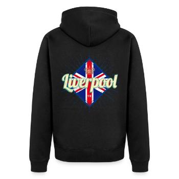 Souvenir rétro du Royaume-Uni de Liverpool City UK - Veste à capuche bio Premium Unisexe - noir - Dos - Nico (187cm)
