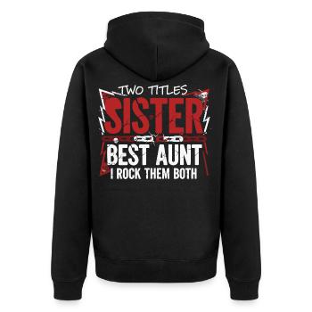 Schwester Beste Tante Rock - Unisex Premium Bio Zip Hoodie - Schwarz - Hinten - Nico (187cm)
