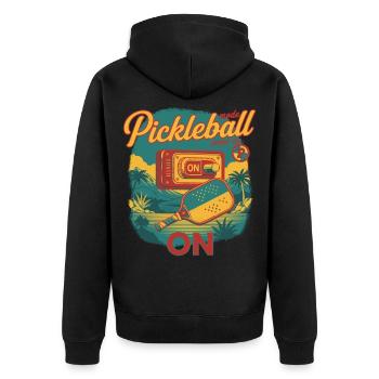 Mode Pickleball sur Funny Player Adore le pickleball - Veste à capuche bio Premium Unisexe - noir - Dos - Nico (187cm)
