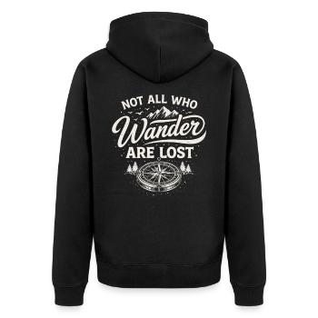 Not All Who Wander Are Lost – Outdoor Spruch - Unisex Premium Bio Zip Hoodie - Schwarz - Hinten - Nico (187cm)