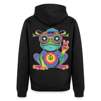 Frosch T-Shirt Peace Symbol Hippie Style - Unisex Premium Bio Zip Hoodie - Schwarz - Hinten - Nico (187cm)