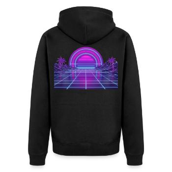 Motif néon Retro Synthwave Couchant - Veste à capuche bio Premium Unisexe - noir - Dos - Nico (187cm)