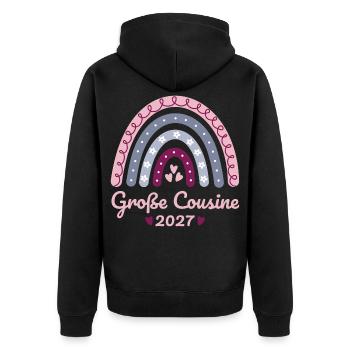 Große Cousine 2027 Boho Regenbogen pastell - Unisex Premium Bio Zip Hoodie - Schwarz - Hinten - Nico (187cm)