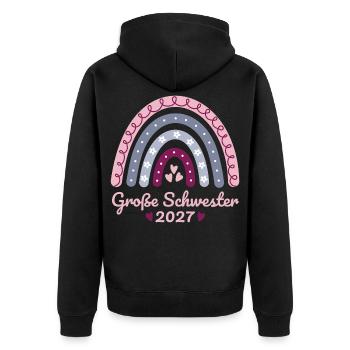 Große Schwester 2027 Boho Regenbogen pastell - Unisex Premium Bio Zip Hoodie - Schwarz - Hinten - Nico (187cm)