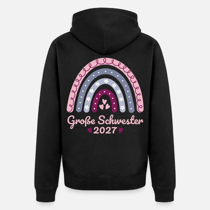 Große Schwester 2027 Boho Regenbogen pastell - Unisex Premium Bio Zip Hoodie - Schwarz