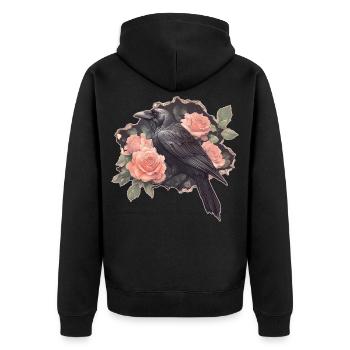 Raven with roses - Unisex Premium Organic Zip Hoodie - black - Back - Nico (187cm)
