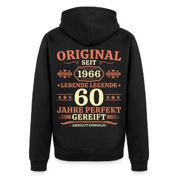 Original 1966 – Lebende Legende 60. Geburtstag - Unisex Premium Bio Zip Hoodie - Schwarz - Hinten - Nico (187cm)