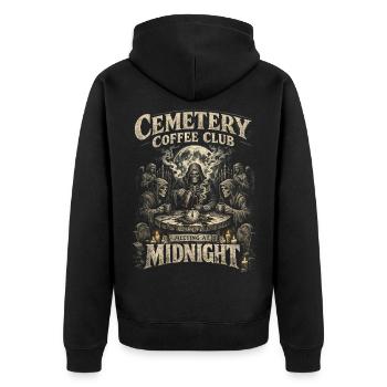 Cemetery Goth Humor Meeting At Midnight - Unisex Premium Organic Zip Hoodie - black - Back - Nico (187cm)