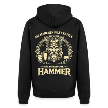 Kaffee oder Hammer Wikinger Spruch mit Humor - Unisex Premium Bio Zip Hoodie - Schwarz - Hinten - Nico (187cm)