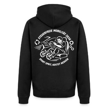 Steuerfreie Mobilität 2026 Spart Sprit - Unisex Premium Bio Zip Hoodie - Schwarz - Hinten - Nico (187cm)