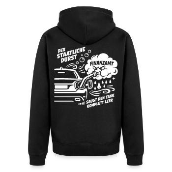 Der Staatliche Durst. Saugt Den Tank Leer - Unisex Premium Bio Zip Hoodie - Schwarz - Hinten - Nico (187cm)