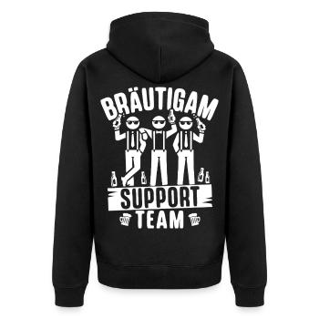 Junggesellenabschied Männer T-Shirt JGA Poltern - Unisex Premium Bio Zip Hoodie - Schwarz - Hinten - Nico (187cm)