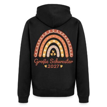 Große Schwester 2027 Boho Regenbogen  - Unisex Premium Bio Zip Hoodie - Schwarz - Hinten - Nico (187cm)