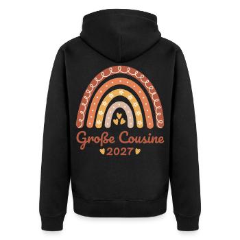 Große Cousine 2027 Boho Regenbogen - Unisex Premium Bio Zip Hoodie - Schwarz - Hinten - Nico (187cm)