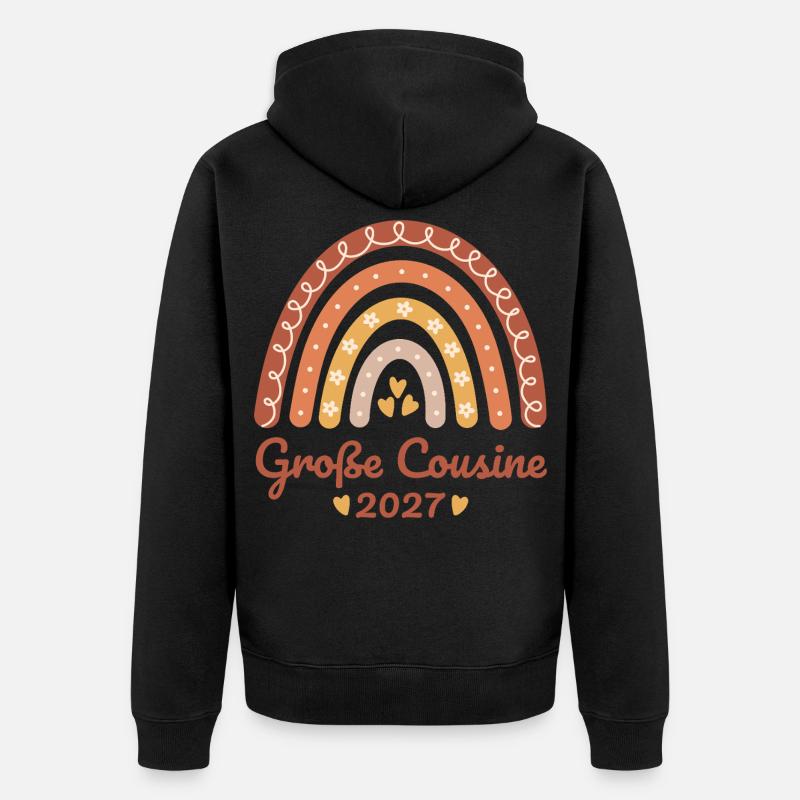 Große Cousine 2027 Boho Regenbogen - Unisex Premium Bio Zip Hoodie - Schwarz