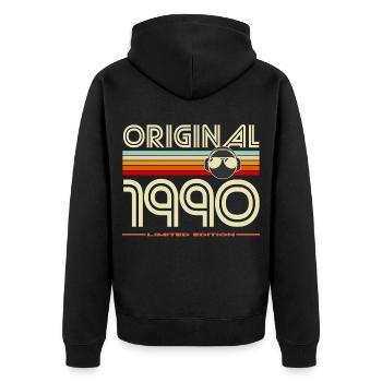 Originale Vintage-Edition von 1990 - Unisex Premium Bio Zip Hoodie - Schwarz - Hinten - Nico (187cm)
