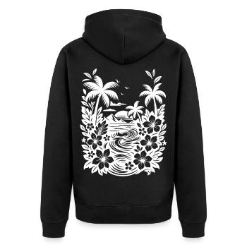 Beach weiss - Unisex Premium Bio Zip Hoodie - Schwarz - Hinten - Nico (187cm)