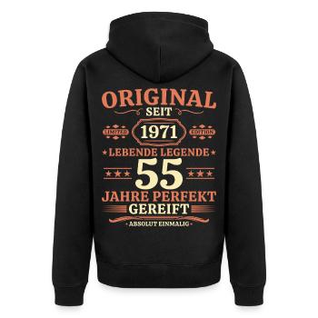Original 1971 – Lebende Legende 55. Geburtstag - Unisex Premium Bio Zip Hoodie - Schwarz - Hinten - Nico (187cm)