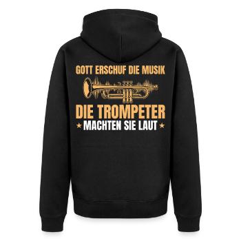 Trompete Musiker – Gott Musik Trompeter - Unisex Premium Bio Zip Hoodie - Schwarz - Hinten - Nico (187cm)