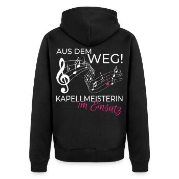 Kapellmeisterin im Einsatz – Taktstock - Unisex Premium Bio Zip Hoodie - Schwarz - Hinten - Nico (187cm)