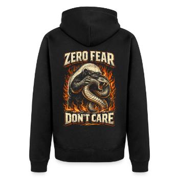 Honigdachs Honey Badger Tier Zero Fear Dont Care - Unisex Premium Bio Zip Hoodie - Schwarz - Hinten - Nico (187cm)
