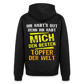 Töpfer Geschenk - Unisex Premium Bio Zip Hoodie - Schwarz - Hinten - Nico (187cm)