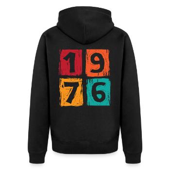 Vintage 1976 - Unisex Premium Bio Zip Hoodie - Schwarz - Hinten - Nico (187cm)