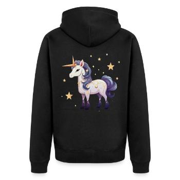 Magischer Sternenunicorn - Unisex Premium Bio Zip Hoodie - Schwarz - Hinten - Nico (187cm)