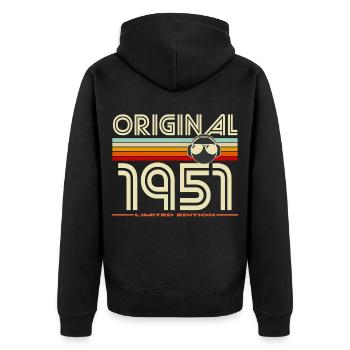 Originale Vintage-Edition von 1951 - Unisex Premium Bio Zip Hoodie - Schwarz - Hinten - Nico (187cm)