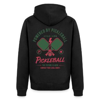 Pickleball angetrieben von Pickleball Funny Player - Unisex Premium Bio Zip Hoodie - Schwarz - Hinten - Nico (187cm)