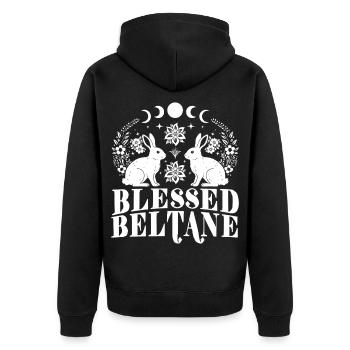 Beltane Blessings May Day Pagan Rabbit - Unisex Premium Organic Zip Hoodie - black - Back - Nico (187cm)