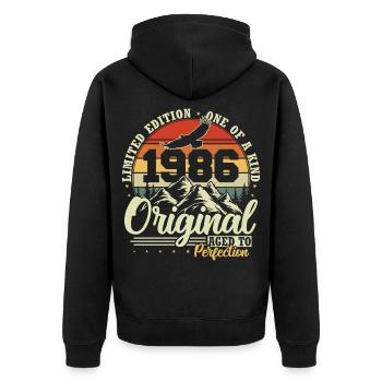 Cadeau d’anniversaire vintage original de 1986 - Veste à capuche bio Premium Unisexe - noir - Dos - Nico (187cm)
