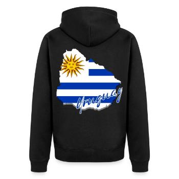 Map with the flag of Uruguay, I love Uruguay - Unisex Premium Organic Zip Hoodie - black - Back - Nico (187cm)
