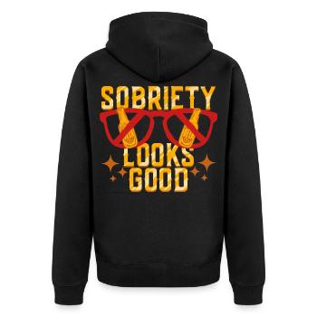 Antialcoholic Abstinent Sobriety Looks Good - Unisex Premium Organic Zip Hoodie - black - Back - Nico (187cm)