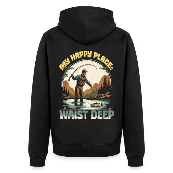 Fliegenfischen Fliegenangler - Unisex Premium Bio Zip Hoodie - Schwarz - Hinten - Nico (187cm)