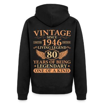 Vintage 1946 – Living Legend 80th Birthday - Unisex Premium Organic Zip Hoodie - black - Back - Nico (187cm)