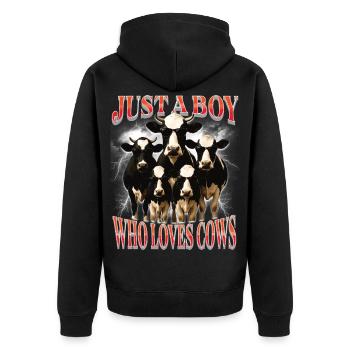 Nur ein Junge, der Kühe liebt, Schmugglerbauer - Unisex Premium Bio Zip Hoodie - Schwarz - Hinten - Nico (187cm)
