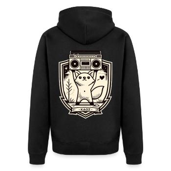 Kitty Boombox Wappen - Unisex Premium Bio Zip Hoodie - Schwarz - Hinten - Nico (187cm)
