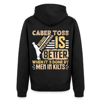 Caber Toss Pole Dancing Scottish Highland - Unisex Premium Bio Zip Hoodie - Schwarz - Hinten - Nico (187cm)