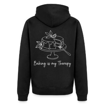 Baking is my Therapy - Unisex Premium Bio Zip Hoodie - Schwarz - Hinten - Nico (187cm)