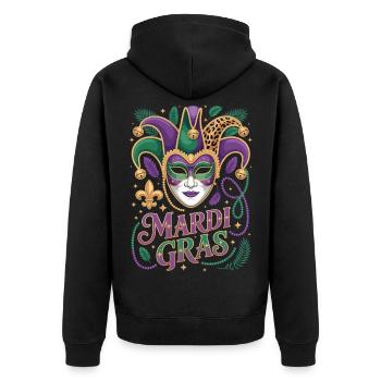 Mardi Gras Maske Shirt Karneval Geschenk - Unisex Premium Bio Zip Hoodie - Schwarz - Hinten - Nico (187cm)