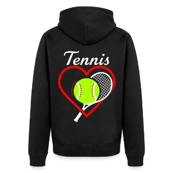 Tennis Herz Schläger - Unisex Premium Bio Zip Hoodie - Schwarz - Hinten - Nico (187cm)