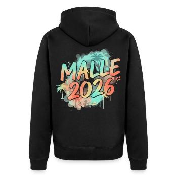 Malle 2026 Party Mallorca - Unisex Premium Bio Zip Hoodie - Schwarz - Hinten - Nico (187cm)