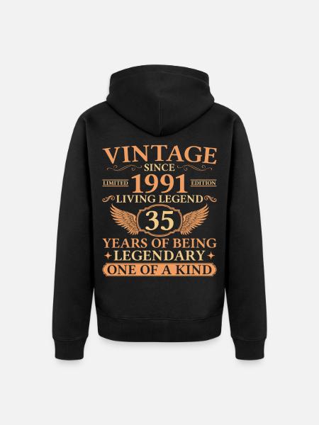 Original 1991 Vintage – 35 Jahre Legende - Premium økologisk unisex-hættejakke - sort
