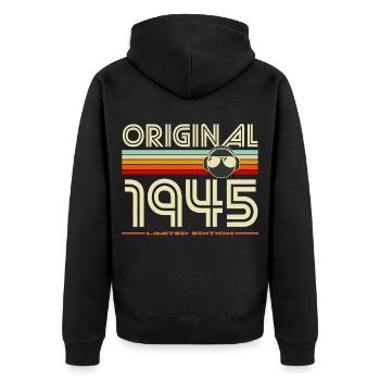 Originaler Retro-Helm von 1945 - Unisex Premium Bio Zip Hoodie - Schwarz - Hinten - Nico (187cm)