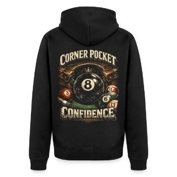 8-Ball Billard Corner Pocket Confidence - Unisex Premium Bio Zip Hoodie - Schwarz - Hinten - Nico (187cm)