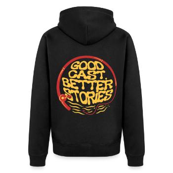 Fliegenfischen Fliegenangler - Unisex Premium Bio Zip Hoodie - Schwarz - Hinten - Nico (187cm)